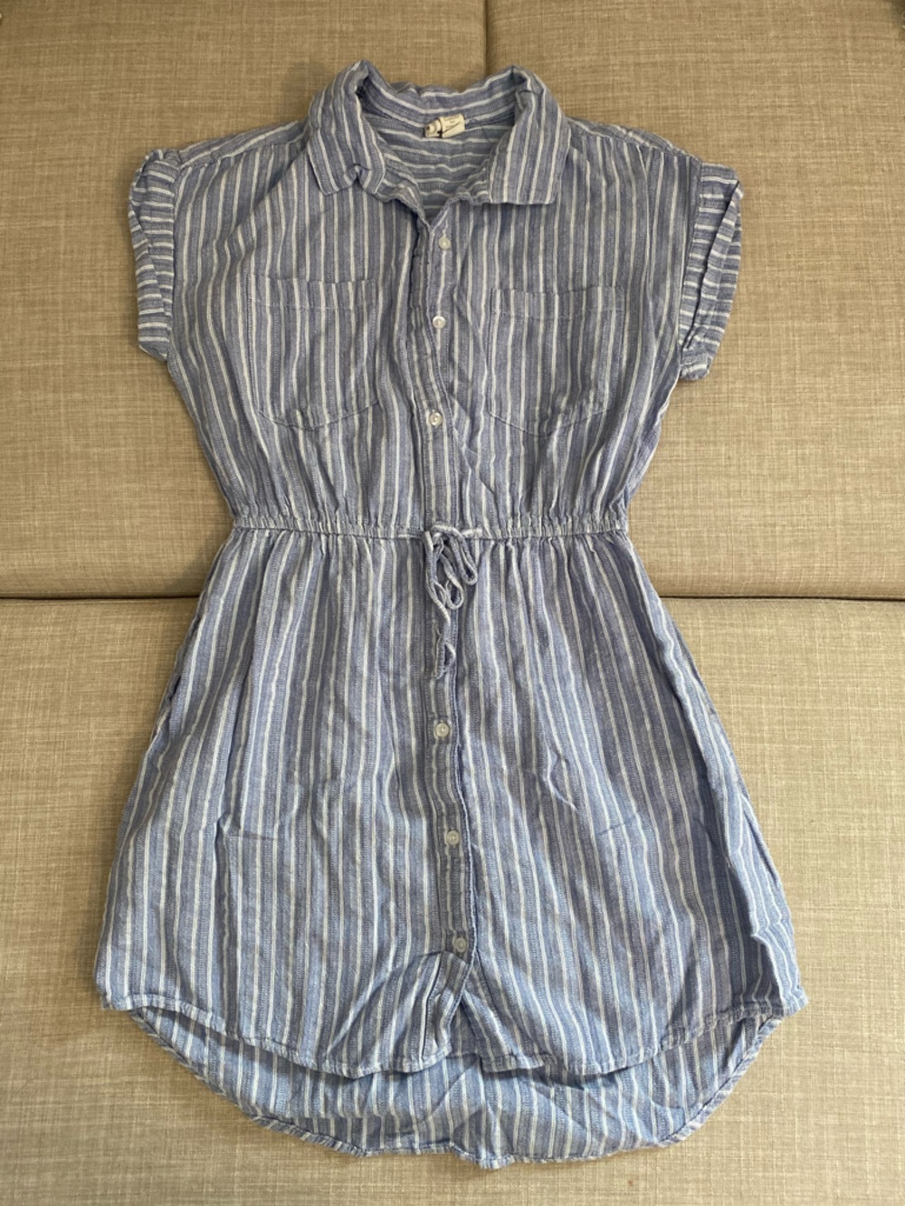 Japna Striped Blue Drawstring Shirt Dress